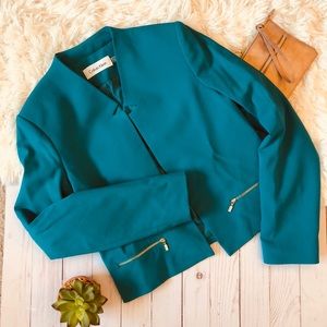 Calvin Klein Turquoise Teal Blazer Zipper Pockets